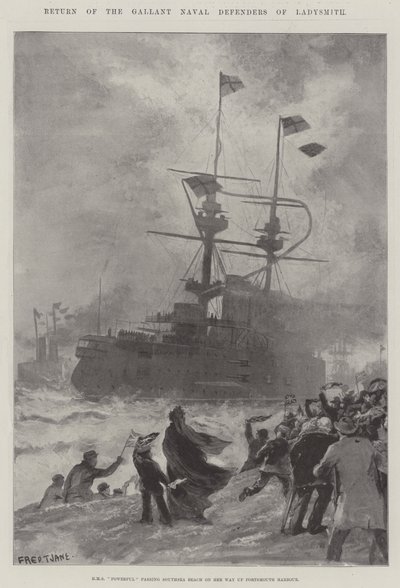 Terugkeer van de dappere marineverdedigers van Ladysmith door Fred T. Jane